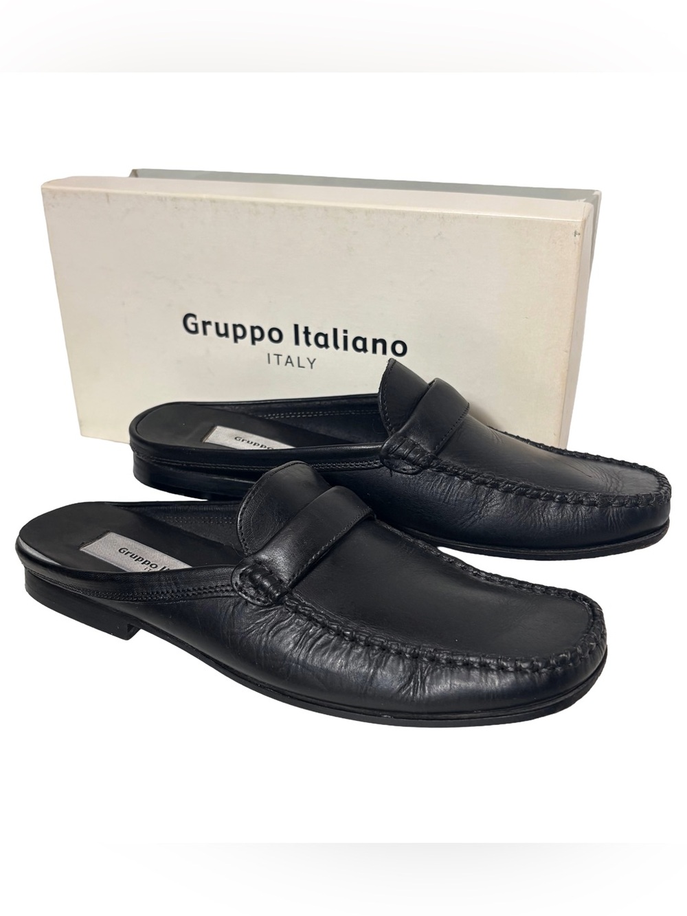 Grupo Italiano Size 9 Women Italian leather black slip on loafer mule shoes